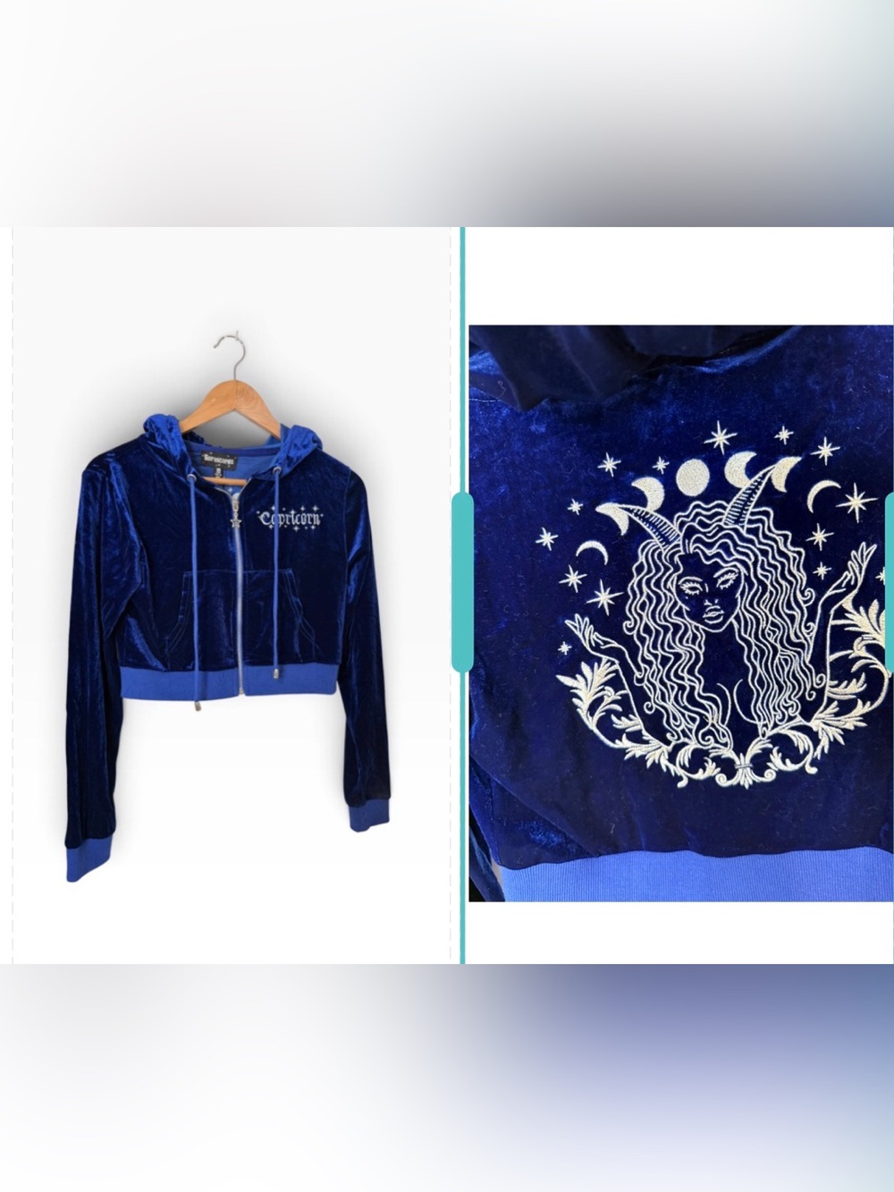 Horoscopez cool under pressure velour hoodie cropped Capricorn size medium